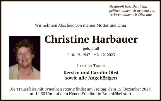 Traueranzeige von Christine Harbauer von OF