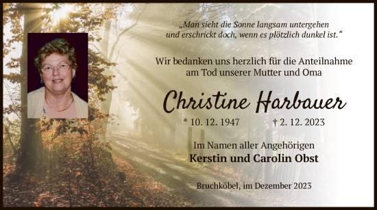 Traueranzeige von Christine Harbauer von OF