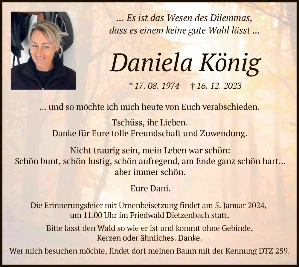  Traueranzeige für Daniela König vom 27.12.2023 aus OF