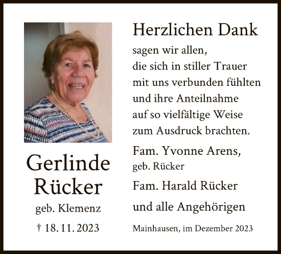 Traueranzeige von Gerlinde Rücker von OF