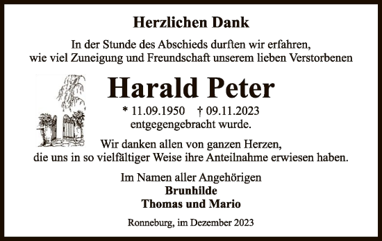 Traueranzeige von Harald Peter von OF