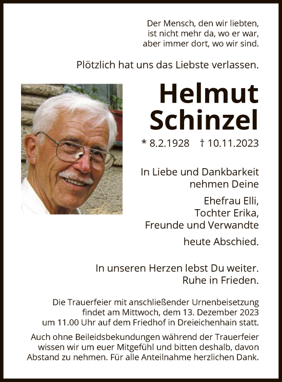 Traueranzeige von Helmut Schinzel von OF