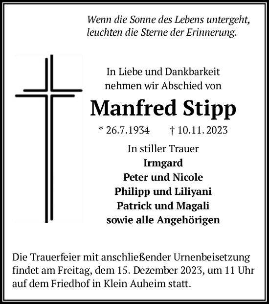 Traueranzeige von Manfred Stipp von OF