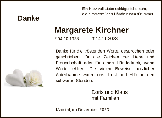 Traueranzeige von Margarete Kirchner von OF