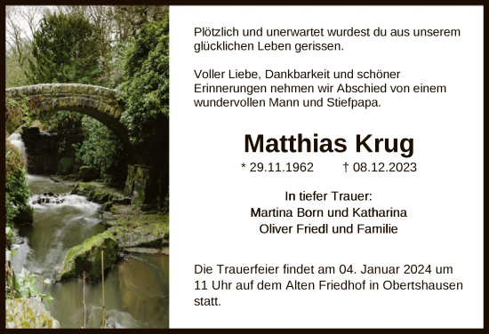 Traueranzeige von Matthias Krug von OF