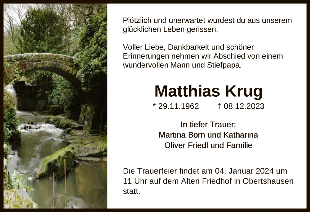  Traueranzeige für Matthias Krug vom 23.12.2023 aus OF
