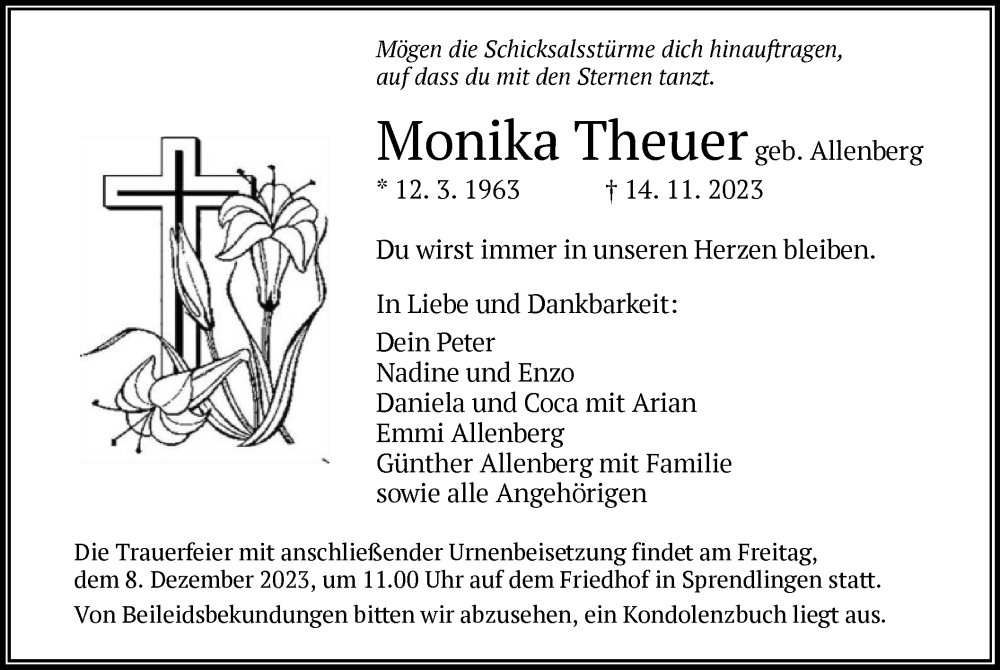  Traueranzeige für Monika Theuer vom 07.12.2023 aus OF