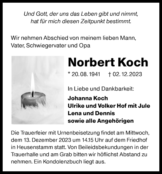 Traueranzeige von Norbert Koch von OF