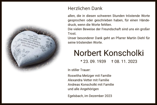 Traueranzeige von Norbert Konscholki von OF