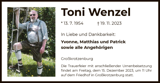 Traueranzeige von Toni Wenzel von OF