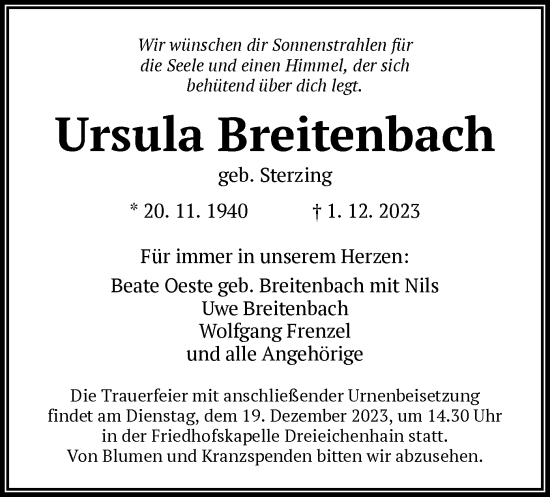 Traueranzeigen von Ursula Breitenbach | trauer.op-online.de