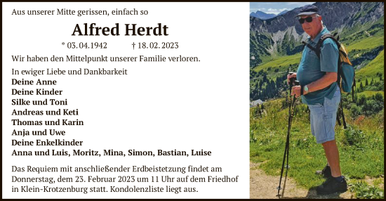 Traueranzeige von Alfred Herdt von OF