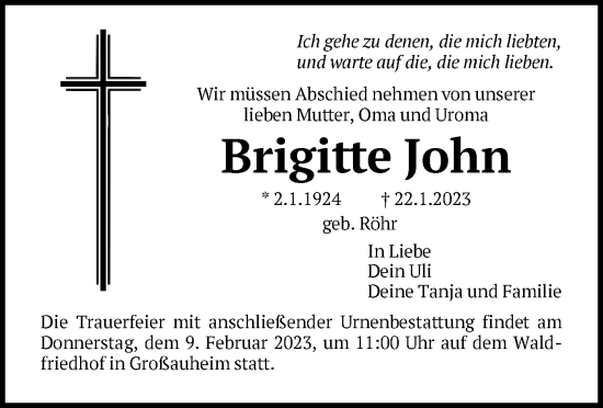 Traueranzeige von Brigitte John von OF