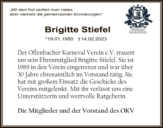 Traueranzeige von Brigitte Stiefel von OF