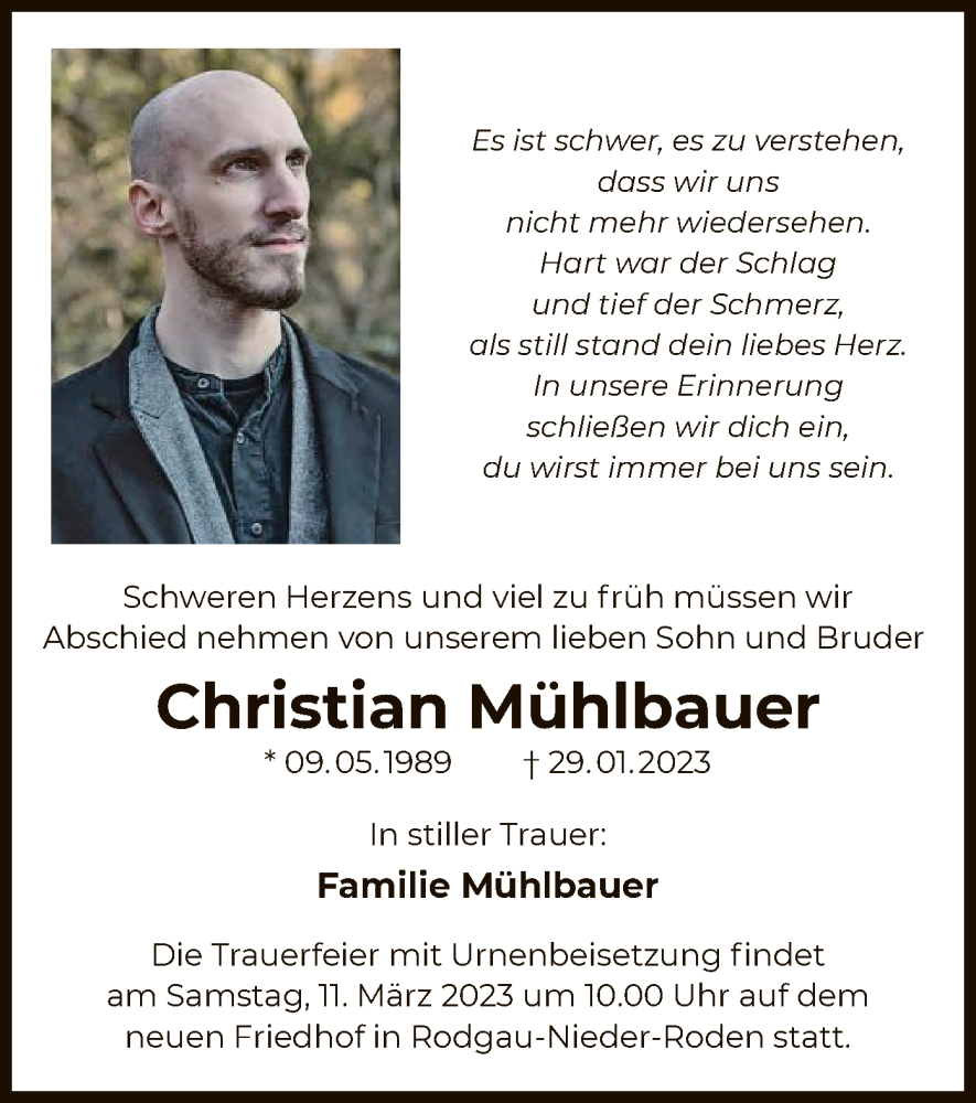  Traueranzeige für Christian Mühlbauer vom 22.02.2023 aus OF