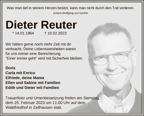 Traueranzeige von Dieter Reuter von OF