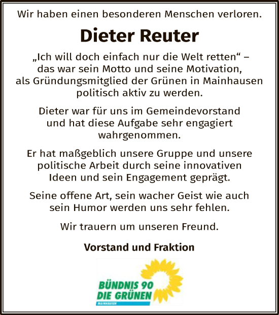 Traueranzeige von Dieter Reuter von OF