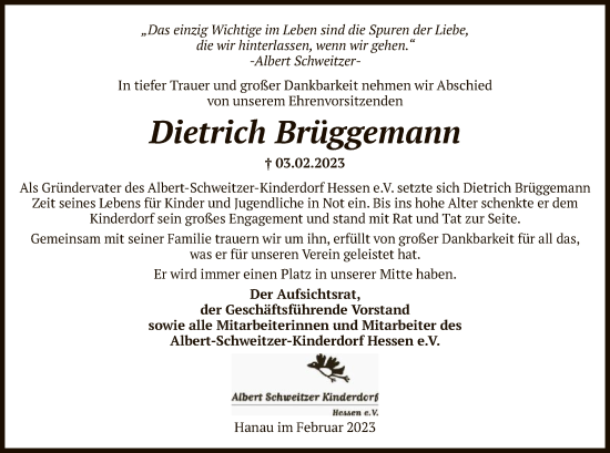 Traueranzeige von Dietrich Brüggemann von OF