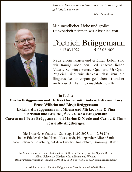 Traueranzeige von Dietrich Brüggemann von OF