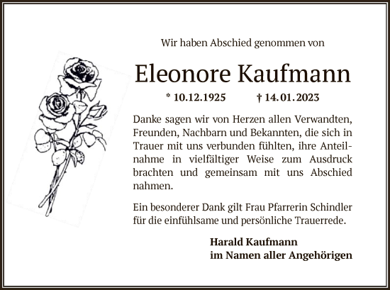 Traueranzeige von Eleonore Kaufmann von OF