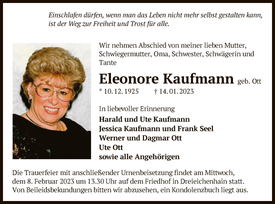 Traueranzeige von Eleonore Kaufmann von OF