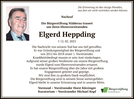 Traueranzeige von Elgerd Heppding von OF