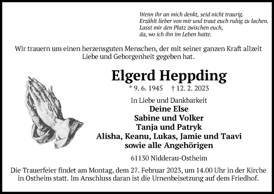 Traueranzeige von Elgerd Heppding von OF