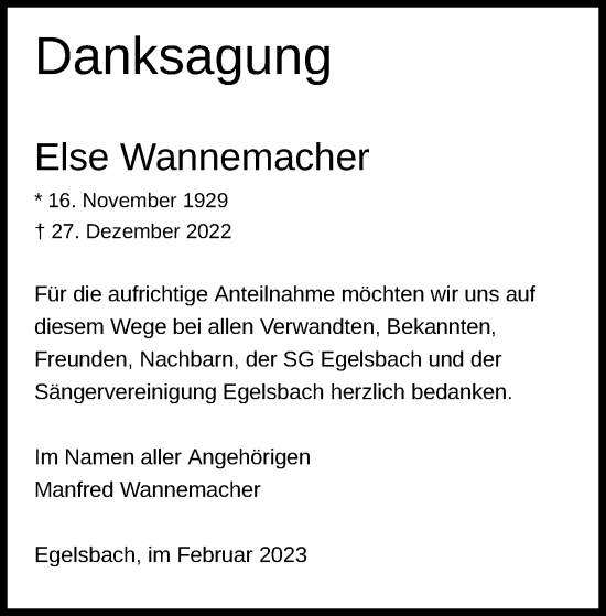 Traueranzeige von Else Wannemacher von OF