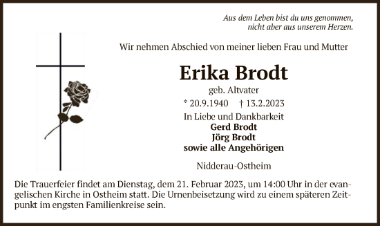 Traueranzeige von Erika Brodt von OF