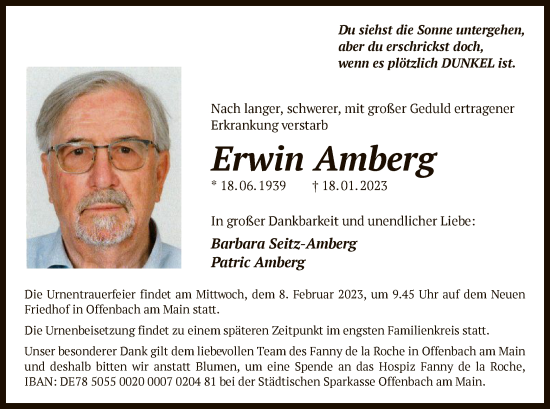 Traueranzeige von Erwin Amberg von OF