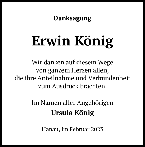 Traueranzeige von Erwin König von OF