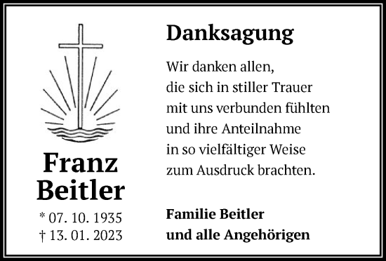 Traueranzeige von Franz Beitler von OF