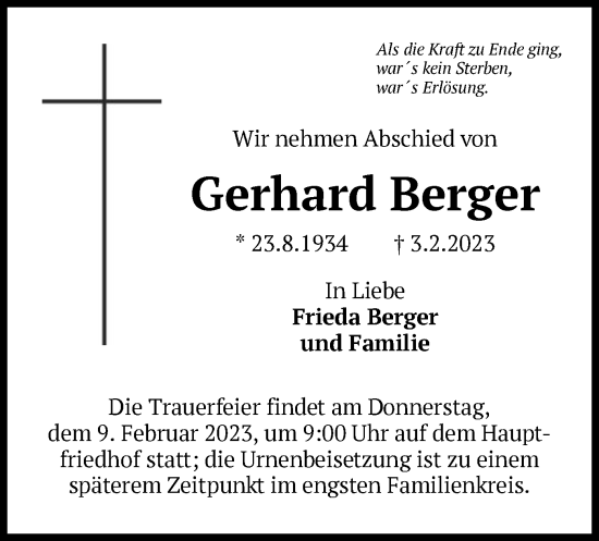 Traueranzeige von Gerhard Berger von OF