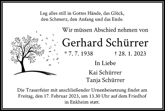 Traueranzeige von Gerhard Schürrer von OF