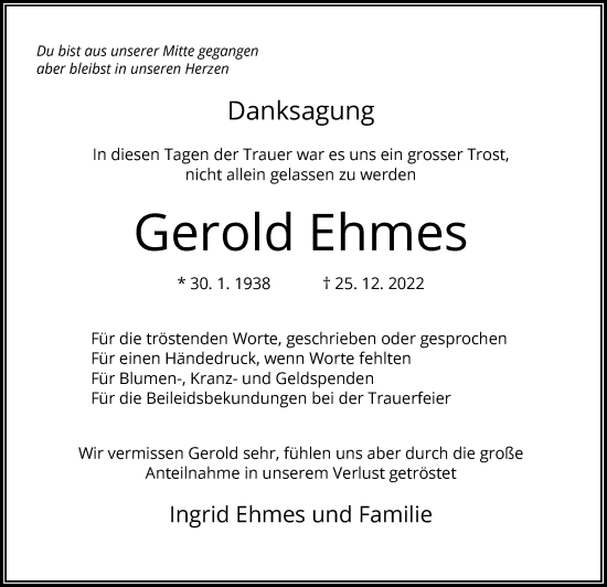 Traueranzeige von Gerold Ehmes von OF