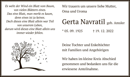 Traueranzeige von Gerta Navratil von OF