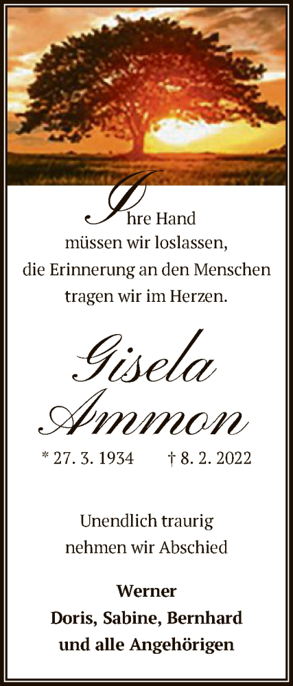 Traueranzeige von Gisela Ammon von OF