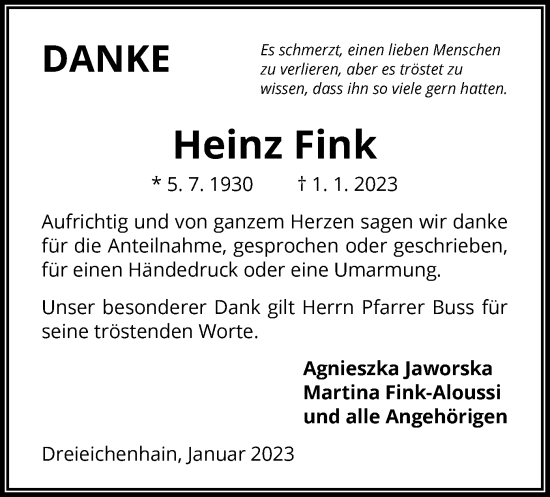 Traueranzeige von Heinz Fink von OF