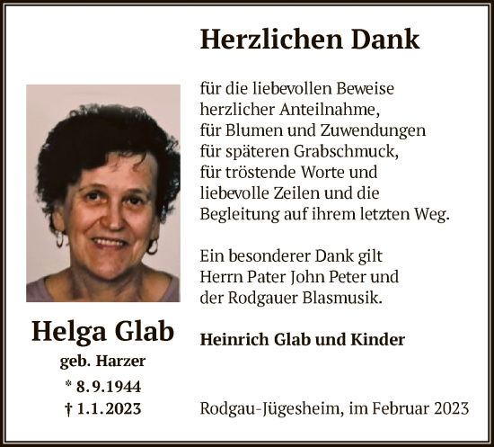 Traueranzeige von Helga Glab von OF