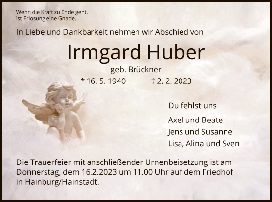 Traueranzeige von Irmgard Huber von OF