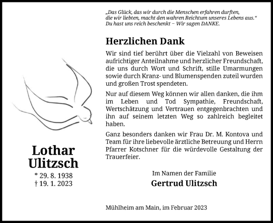 Traueranzeige von Lothar Ulitzsch von OF