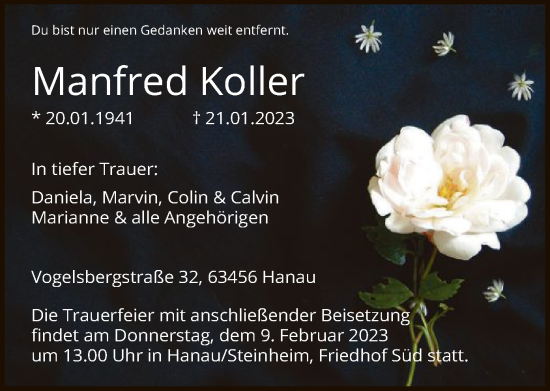 Traueranzeige von Manfred Koller von OF