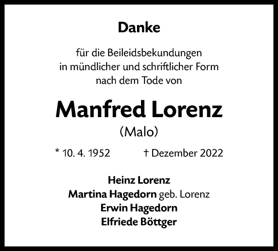 Traueranzeige von Manfred Lorenz von OF