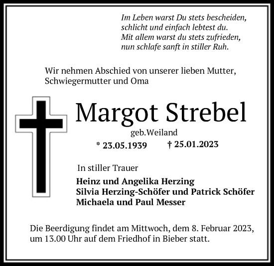 Traueranzeige von Margot Strebel von OF