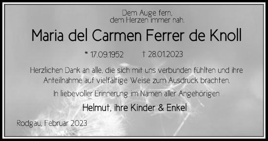 Traueranzeige von Maria del Carmen Ferrer de Knoll von OF