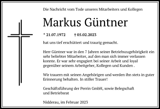 Traueranzeige von Markus Güntner von OF