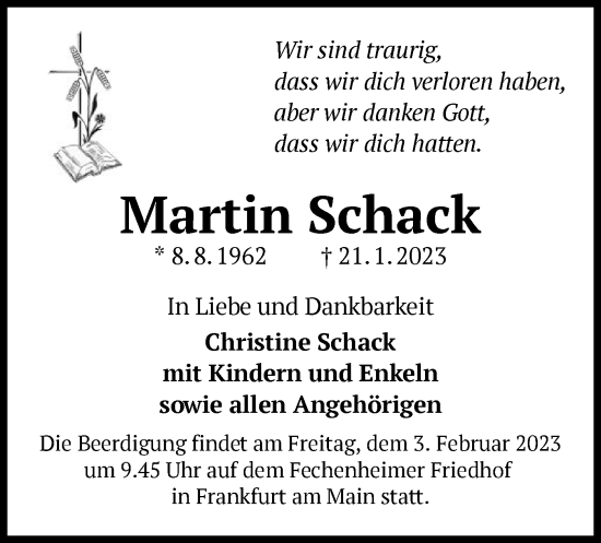 Traueranzeige von Martin Schack von OF