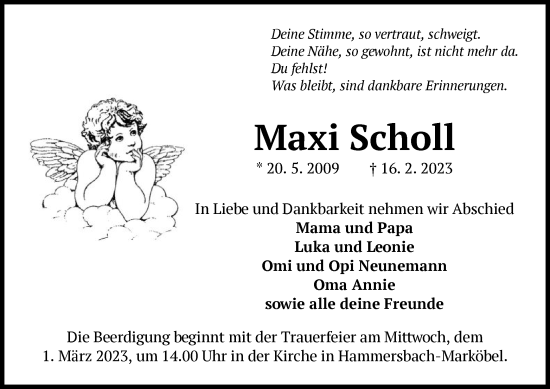 Traueranzeige von Maxi Scholl von OF