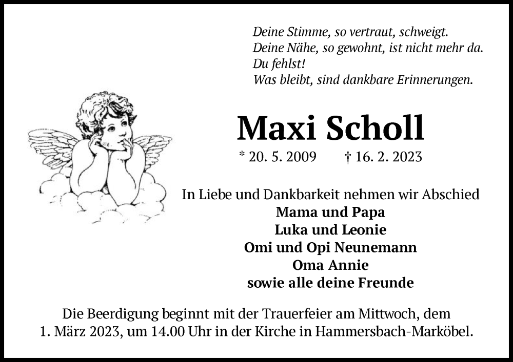  Traueranzeige für Maxi Scholl vom 25.02.2023 aus OF