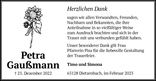 Traueranzeige von Petra Gaußmann von OF